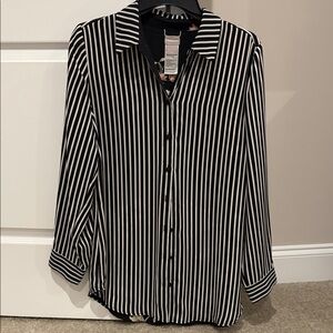 Chico's Black and White Striped Button Down Shirt